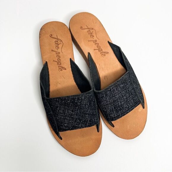 🍋 Free People • Women’s Day Bird Mini-Wedge Slide Sandals inShimmery Black 36EU - Picture 5 of 9